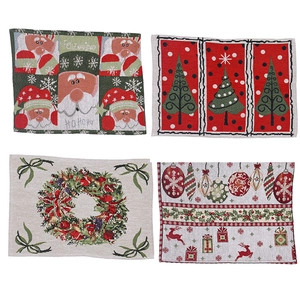 Knitted Christmas placemat set featuring Santa Claus, reindeer and festive tree patterns