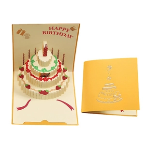 3D pop-up birthday card with lights and music featuring a three-tier cake design