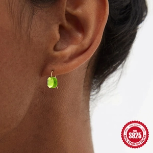 Orecchini pendenti lussuosi in argento S925 con zircone di cristallo verde quadrato