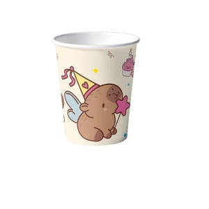 Capybara party themed disposable paper cup with cute cartoon animal design for birthdays