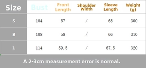 Detailed size chart with bust and sleeve measurements for women's standing collar shirt