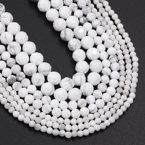 Close-up of faceted white turquoise stone beads for DIY jewelry making and necklaces