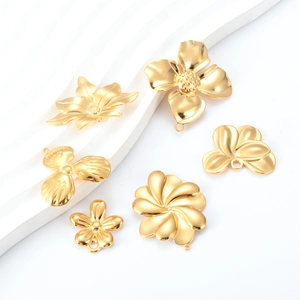 6-piece set of 18k gold floral pendants for DIY jewelry making in minimalist style