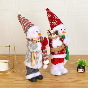 30cm Christmas snowman plush figures with grey sweater and wooden skis home decor