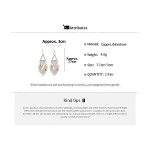 Detailed view of silver leaf tassel earrings showing dimensions of 7.7cm by 3cm