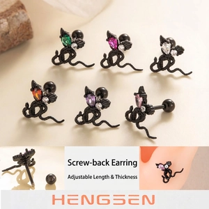 Snake Shaped Cartilage Earring With Titanium Steel Earring Post Zircon Copper Gothic Punk Jewelry For Women Men