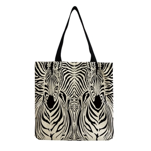 Close-up of zebra pattern tote bag showing high-quality canvas texture and sturdy stitching