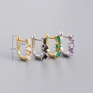 Vintage s925 silver U-shaped hoop earrings with zircon in various color options