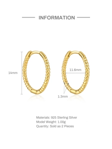 Detailed view of twisted gold vermeil hoop earrings showing 14mm height dimensions