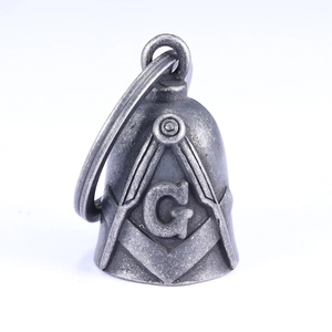 Retro Masonic bell pendant in antique silver finish with compass and G symbol