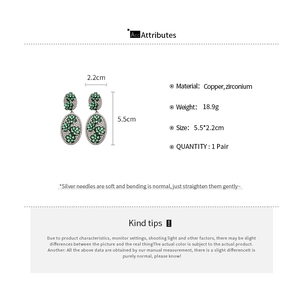 Detailed size specifications for vintage flower cluster earrings with green zircons