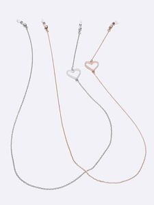 Chaînes de lunettes antidérapantes en métal avec pendentifs cœur et perles en or et argent
