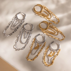 Orecchini minimalisti in acciaio inox con nappe a catena in oro, argento e bicolore
