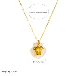 18K gold plated stainless steel necklace with sea shell and golden turtle pendant