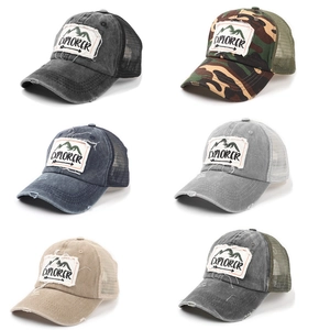 Trucker Hat Washed Cotton Mesh Back Distressed Baseball Cap Explorer Patch Adjustable Outdoor Sun Hat For Men Women