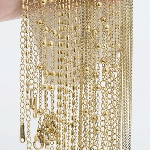 Various 18K gold plated stainless steel chain styles including box and O-link necklaces