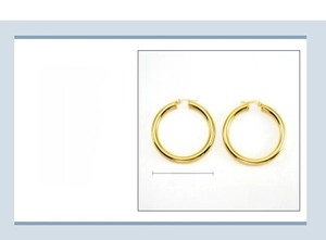 Detailed view of 50mm gold-plated stainless steel hoop earrings with size specifications