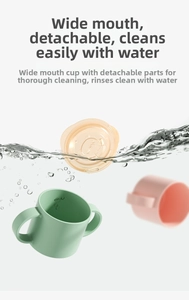 Detail view of disassembled baby straw cup parts with splash effect for easy cleaning