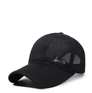 Detail of black mesh baseball cap showing breathable fabric and Classic embroidery