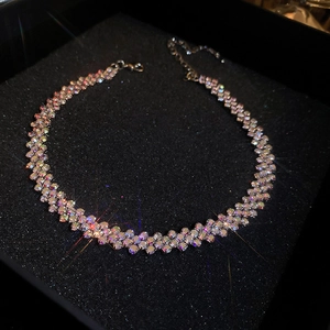 Close-up detail of a sparkly triple-row rhinestone choker necklace in a luxury box