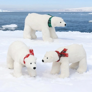 Realistic Polar Bear Plush Toy Soft Stuffed Animal With Scarf Simulation Winter Christmas Decoration For Kids