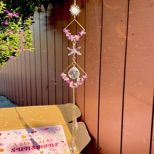 Crystal Suncatcher Amethyst Citrine Natural Stone Hanging Prism Rainbow Maker Metal Frame For Home Garden Window Decor