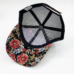 Stylish floral pattern mesh trucker baseball cap for outdoor summer sun protection