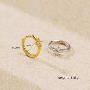 Orecchini a cerchio in argento S925 a quadrifoglio con zirconi in oro e argento