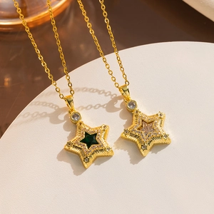 Titanium Steel Star Heart Pendant Necklace For Women Gold Plated Inlaid Rhinestone Minimalist Geometric Clavicle Chain Jewelry