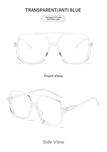 Front and side view of transparent oversized anti-blue light double bridge pilot glasses