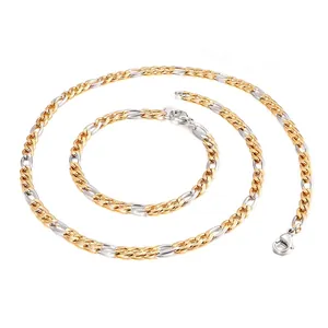 Figaro Link Chain Necklace And Bracelet Two Tone Gold Silver Stainless Steel Hip Hop Minimalist Streetwear Jewelry