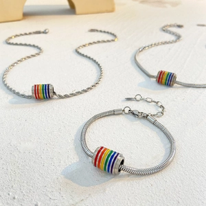 Rainbow pride stainless steel necklace and bracelet set with snake chain design