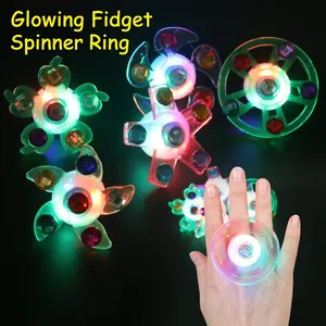 Colorful LED glowing fidget spinner rings for kids featuring multiple geometric shapes