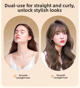 Visual demonstration of sleek straight and curly hairstyles using a dual-use hair styler