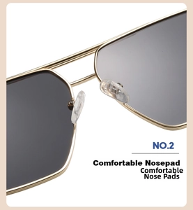 Detail shot of comfortable transparent silicone nose pads on gold metal sunglasses