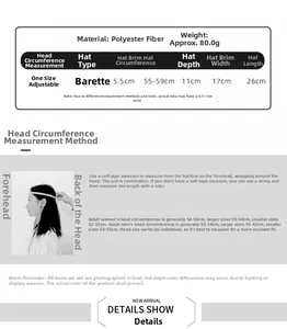 Size chart showing jacquard beret cap dimensions and head measurement guide