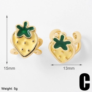 Detail view of yellow strawberry ear cuffs with size dimensions 15mm by 13mm