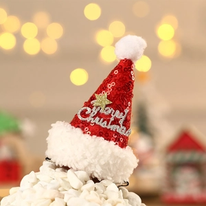 Pince à cheveux bonnet de Noël en paillettes rouges avec étoile dorée et lettrage