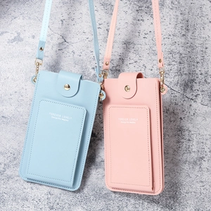 Fashionable PU leather crossbody cell phone bag in light blue and pink pastel colors