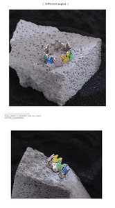 Detailed close-up of colorful enamel rabbit ring showing 925 sterling silver hallmark