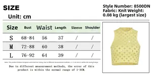 Size chart for hollow-out solid color cropped tank top showing S, M, and L measurements