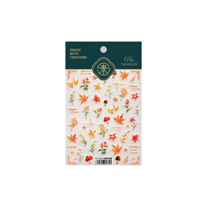 Pegatinas de uñas de acuarela de otoño con hojas de arce, setas y ginkgo biloba