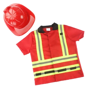 7-piece kids firefighter costume set with red helmet and reflective vest for role play