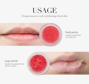 Lip scrub texture detail showing small and large exfoliating particles for dead skin removal