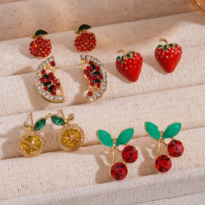 Fruit Earring Studs Alloy Rhinestone Enamel With Stainless Steel Earring Post Cute Colorful Jewelry Novelty For Women