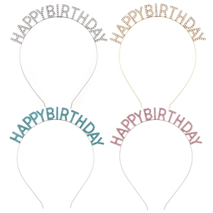 Happy Birthday Rhinestone Headband Alloy Metal Letter Hair Band Birthday Party Celebration Headpiece For Women