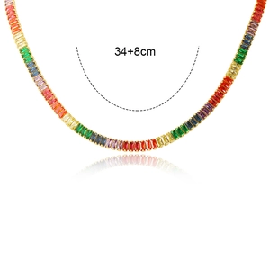 Exaggerated retro choker with colorful rectangular cubic zirconia and 34+8cm extension