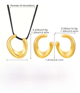 Detail specifications of golden water drop pendant necklace and earrings set in stainless steel