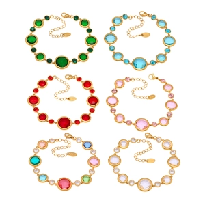 Luxurious stainless steel bracelets featuring colorful round-cut crystal bezel settings
