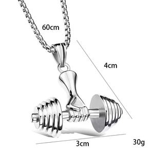 Titanium steel barbell pendant necklace for men with 60cm chain and dumbbell design